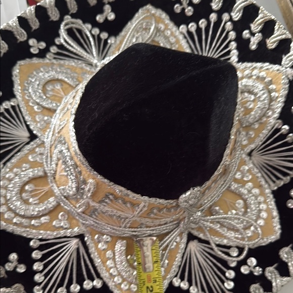 Black and Silver Decorative Hat Wall Decor with Intricate Embroidery - Picture 7 of 7
